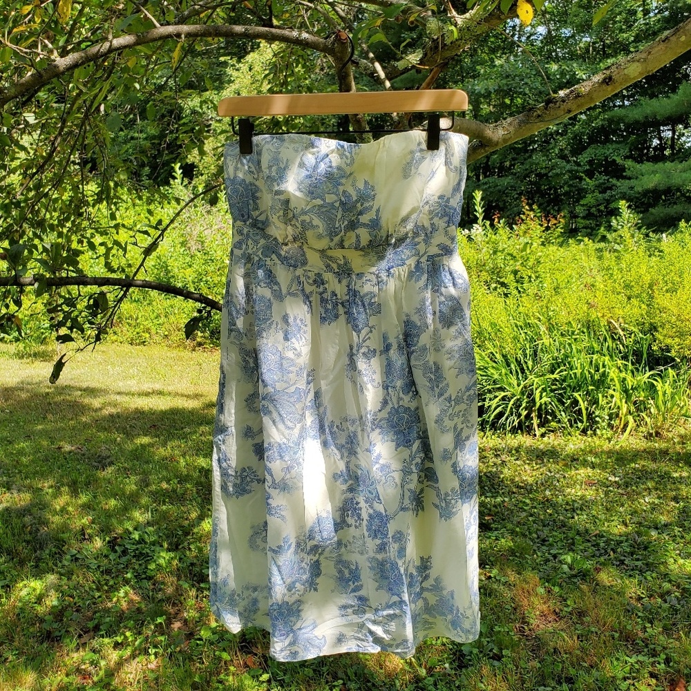 Gap strapless dress in blue floral
